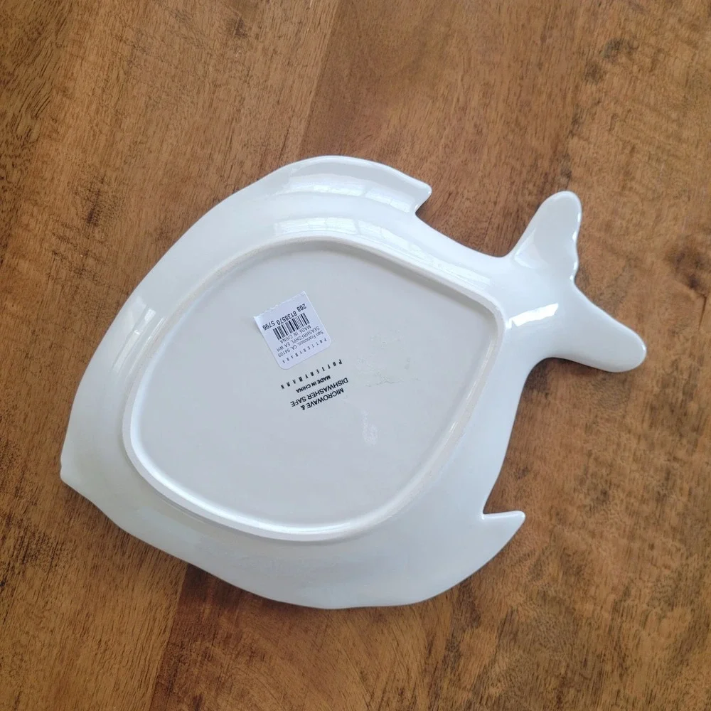 Pottery Barn Seashore Fish Plate Small White Ceramic Coastal Serving Dish